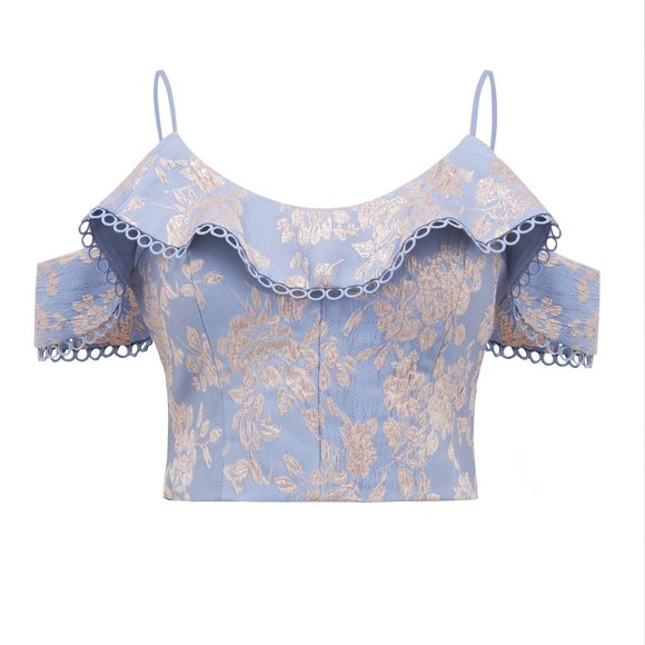 EVER NEW LUCILLE blue rose gold shoulder ruffle top - Picture 4 of 7